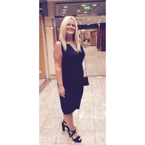 H&M Ruched Wrap Midi Dress Large black Excellent Sleeveless V-Neck Draped lined
